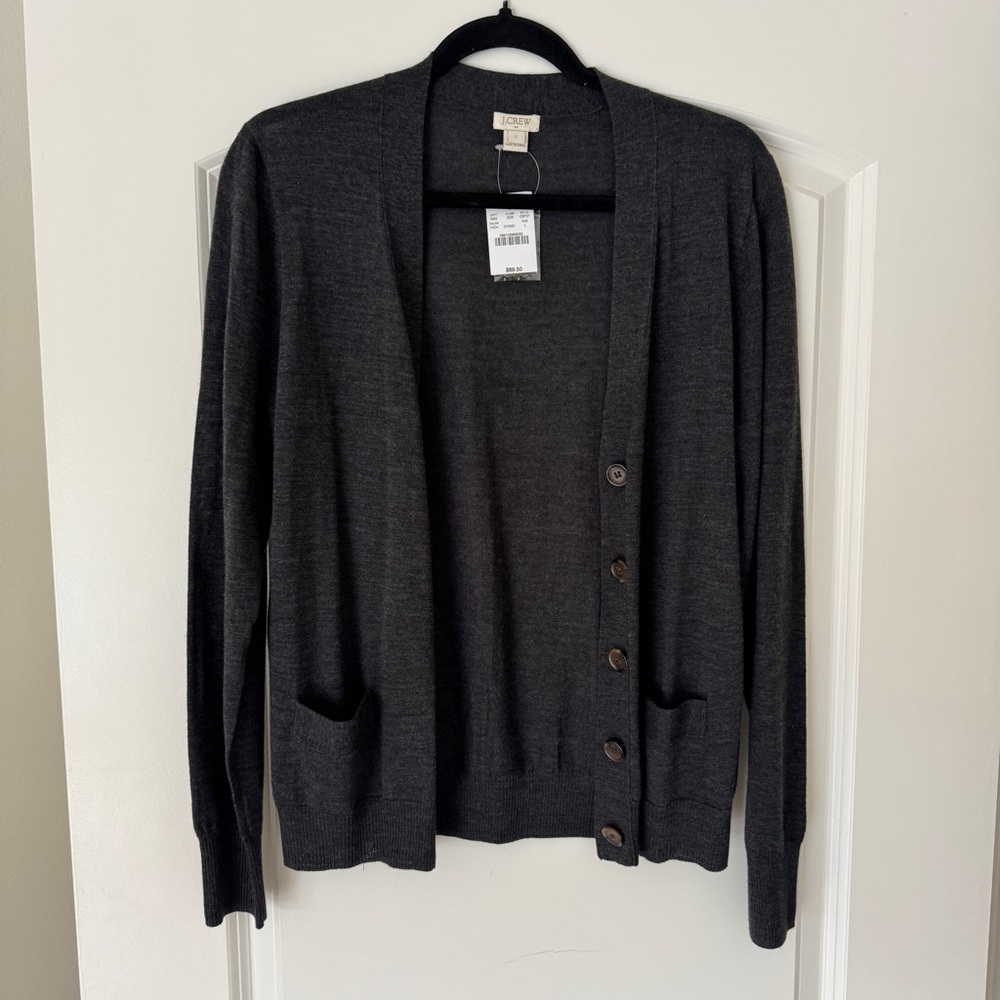 J. Crew Gray Cardigan Sweater Lightweight Knit